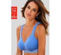 Entlastungs-BH, Damen, Gr. 100, Cup E, blau (blau, weiß), Jersey, Obermaterial: 90% Baumwolle, 10% Elasthan, PETITE FLEUR BY LASCANA, Basic, Basic, BHs Entlastungs-BH, ohne Bügel mit Unterbrustband in