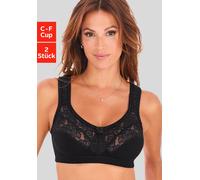 Entlastungs-BH PETITE FLEUR, Damen, Gr. 110, Cup F, schwarz (schwarz, weiß), Spitze, Obermaterial: 55% Baumwolle, 40% Polyamid, 5% Elasthan, BHs Entlastungs-BH, ohne Bügel, mit eleganter Spitze, Basic