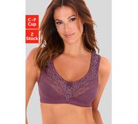 Entlastungs-BH PETITE FLEUR, Damen, Gr. 95, Cup F, lila (burgund, weiß), Spitze, Obermaterial: 55% Baumwolle, 40% Polyamid, 5% Elasthan, BHs Entlastungs-BH, ohne Bügel, mit eleganter Spitze, Basic Des