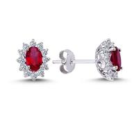 Entourage Diamant Oval Rubin Ohrringe 585'er 14 Karat Weißgold