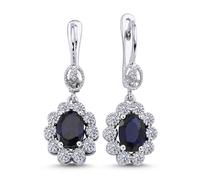 Entourage Diamant Oval Saphir Ohrhänger 14 Karat Weißgold