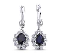 Entourage Diamant Oval Saphir Ohrhänger in 14 Karat Weißgold