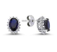 Entourage Diamant Oval Saphir Ohrringe Ohrstecker Vintage Style in 14 Karat Weißgold