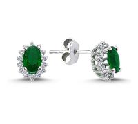 Entourage Diamant Oval Smaragd Ohrstecker Ohrringe in 14 Karat Weißgold