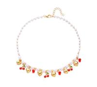 Entzückende Halskette mit Erdbeer-Herz-Halskette mit natürlichen Margarit-Akzenten, verstellbare Kette für Freizeit- oder Date-Outfits, leicht, Kiriste-Schmuck, romantisch, herzförmiges Accessoire für