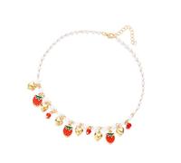 Entzückende Halskette mit Erdbeer-Herz und natürlichen Margarit-Akzenten, verstellbare Kette für Freizeit- oder Date-Outfits, leicht, Kiriste-Schmuck, romantisch, herzförmiges Accessoire für