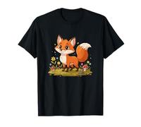 Entzückender Cartoon-Fuchs in Blumen und Pilzen T-Shirt