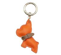 Entzückender Miniatur-Schlüsselanhänger mit französischem Hund, PU-Leder, Schlüsselhalter, Taschenanhänger, Dekoration für Schüler, Orange/Abendrot im Zickzackmuster (Sunset Chevron), 3.5x9.6cm