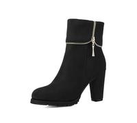 ENWIND Blockabsatz Stiefeletten Damen Mode Party Kurze Stiefel Runde Zehe Winterstiefel Mit Reißverschluss,Schwarz,46 EU