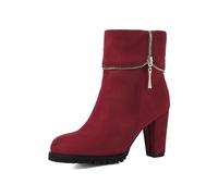 ENWIND Blockabsatz Stiefeletten Damen Mode Party Kurze Stiefel Runde Zehe Winterstiefel Mit Reißverschluss,Rot,48 EU