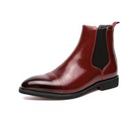 ENWIND Chelsea Knöchel Stiefel Herren Leder Kurzschaft Stiefel,Rot,38 EU