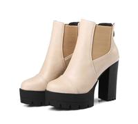 ENWIND Chelsea-Stiefel Aus Leder Plateau-Stiefel Für Den Winter Für Damen Plateau Stiefeletten,Apricot,37 EU