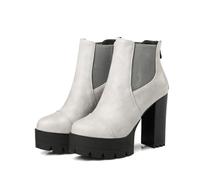 ENWIND Chelsea-Stiefel Aus Leder Plateau-Stiefel Für Den Winter Für Damen Plateau Stiefeletten,Grau,36 EU