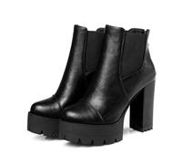 ENWIND Chelsea-Stiefel Aus Leder Plateau-Stiefel Für Den Winter Für Damen Plateau Stiefeletten,Schwarz,34 EU