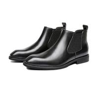 ENWIND Chelsea-Stiefel für Herren, lässige formelle Leder-Stiefeletten zum Hineinschlüpfen,Schwarz,40 EU