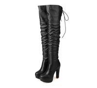 ENWIND Damen Blockabsatz Runde Zehe Hoher Absatz Winter Slouchy Stiefel Schnür Party Overknee Lange Stiefel,Schwarz,42 EU