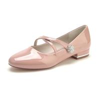 ENWIND Damen Flache Ballerinas Mit Knöchelriemen, Elegante Runde Zehen Flache Schuhe Für Die Arbeit,Rosa,39 EU