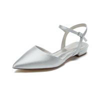 ENWIND Damen Flache Schuhe Geschlossene Zehen Ballerinas Slip on Freizeitschuhe Mit Knöchelriemen,Silber,42 EU