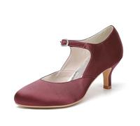 ENWIND Damen Geschlossene Zehen Hochzeitsschuhe Kreuz Bände Schnalle Brautschuhe Abend Party Formale Pumps,Burgundy,37 EU