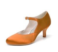 ENWIND Damen Geschlossene Zehen Hochzeitsschuhe Kreuz Bände Schnalle Brautschuhe Abend Party Formale Pumps,Orange,40 EU