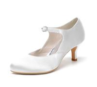 ENWIND Damen Geschlossene Zehen Hochzeitsschuhe Kreuz Bände Schnalle Brautschuhe Abend Party Formale Pumps,Weiß,38 EU