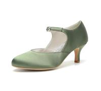 ENWIND Damen Geschlossene Zehen Hochzeitsschuhe Kreuz Bände Schnalle Brautschuhe Abend Party Formale Pumps,Olive,42 EU