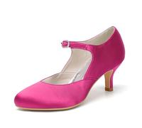ENWIND Damen Geschlossene Zehen Hochzeitsschuhe Kreuz Bände Schnalle Brautschuhe Abend Party Formale Pumps,Rose red,35 EU