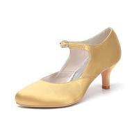 ENWIND Damen Geschlossene Zehen Hochzeitsschuhe Kreuz Bände Schnalle Brautschuhe Abend Party Formale Pumps,Gold,40 EU