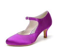 ENWIND Damen Geschlossene Zehen Hochzeitsschuhe Kreuz Bände Schnalle Brautschuhe Abend Party Formale Pumps,Lila,36 EU