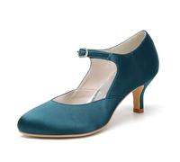 ENWIND Damen Geschlossene Zehen Hochzeitsschuhe Kreuz Bände Schnalle Brautschuhe Abend Party Formale Pumps,Teal,37 EU