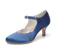ENWIND Damen Geschlossene Zehen Hochzeitsschuhe Kreuz Bände Schnalle Brautschuhe Abend Party Formale Pumps,Marine,38 EU