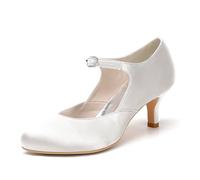 ENWIND Damen Geschlossene Zehen Hochzeitsschuhe Kreuz Bände Schnalle Brautschuhe Abend Party Formale Pumps,Elfenbein,42 EU