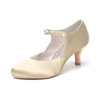 ENWIND Damen Geschlossene Zehen Hochzeitsschuhe Kreuz Bände Schnalle Brautschuhe Abend Party Formale Pumps,Champagne,39 EU