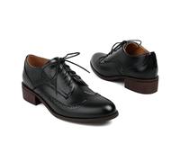 ENWIND Damen Klassische Derby Schnürhalbschuhe Oxford Flach Brogues Anzugschuhe Flache Businessschuhe,Schwarz,35 EU
