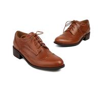 ENWIND Damen Klassische Derby Schnürhalbschuhe Oxford Flach Brogues Anzugschuhe Flache Businessschuhe,Braun,38 EU