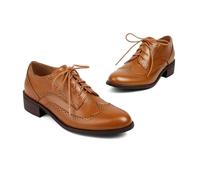 ENWIND Damen Klassische Derby Schnürhalbschuhe Oxford Flach Brogues Anzugschuhe Flache Businessschuhe,Gelb,43 EU