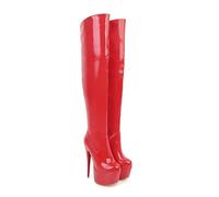 ENWIND Damen Langschaft Stiefel Mode High Heel Overknee Stiefel Plateau Stiefel Elegante Kleid Stiefel,Rot,40 EU