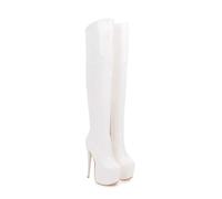 ENWIND Damen Langschaft Stiefel Mode High Heel Overknee Stiefel Plateau Stiefel Elegante Kleid Stiefel,Weiß,46 EU