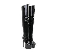ENWIND Damen Langschaft Stiefel Mode High Heel Overknee Stiefel Plateau Stiefel Elegante Kleid Stiefel,Schwarz,40 EU