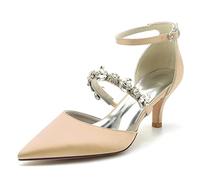 ENWIND Damen Niedriger Absatz Pumps Spitz Zulaufende Zehen Strassriemen Elegante Absätze Für Hochzeit, Tanzparty, Büroarbeit,Champagne,40 EU