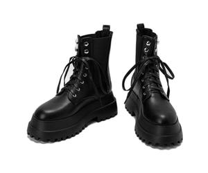 ENWIND Damen Plateau Gothic Schnürstiefeletten Blockabsatz Nieten Biker Leder Stiefel Punk Chelsea-Stiefel,Black pu,44 EU