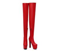 ENWIND Damen Plateau Overknee Stiefel Warme Winter Lange Stiefel Mit Stämmiger Absatz Seitlichem Reißverschluss Oberschenkel Hohe Stiefel,Rot,40 EU