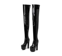 ENWIND Damen Plateau Overknee Stiefel Warme Winter Lange Stiefel Mit Stämmiger Absatz Seitlichem Reißverschluss Oberschenkel Hohe Stiefel,Schwarz,37 EU