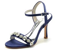 ENWIND Damen Pumps Absatz Nadel Offene Spitze Elegant Club Abend Sandalen High Heels Strass Hochzeitsschuhe,Marine,38 EU