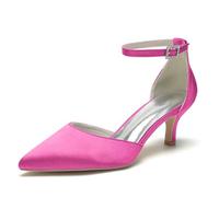 ENWIND Damen Pumps geschlossene Zehen Kätzchen Absätze für Arbeit, Büro, Hochzeit Elegante Anzugschuhe mit Knöchelriemen,Fuchsia,38 EU