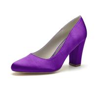 ENWIND Damen-Pumps mit Blockabsatz, Bequem Slip On Runde Zehen Büro Business, Hochzeit und Freizeit Schuhe,Dark Purple,36 EU