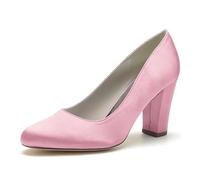 ENWIND Damen-Pumps mit Blockabsatz, Bequem Slip On Runde Zehen Büro Business, Hochzeit und Freizeit Schuhe,Rosa,35 EU