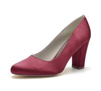 ENWIND Damen-Pumps mit Blockabsatz, Bequem Slip On Runde Zehen Büro Business, Hochzeit und Freizeit Schuhe,Burgundy,35 EU