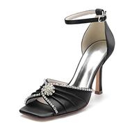 ENWIND Damen Pumps Sandalen mit Stöckelabsatz Offene Zehen Verstellbarer Riemen High Heels für Hochzeit Abend Party,Schwarz,40 EU