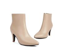 ENWIND Damen Reißverschluss Stiefeletten Mit Spitzem Zehen Stiletto-Absatz Kurz Stiefel,Beige,38 EU
